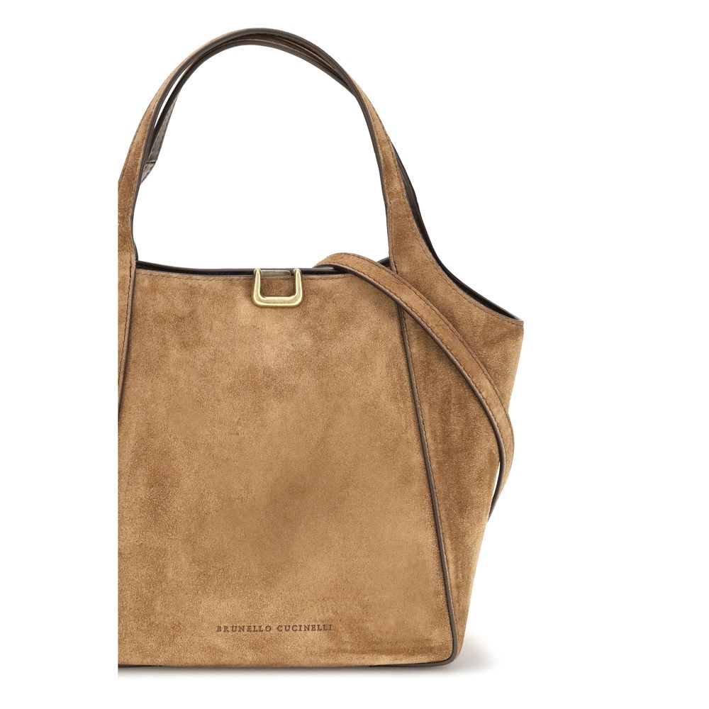 2026 New Arrival Brunello Cucinelli Beige Calf Leather Bos Taurus Shoulder Bag