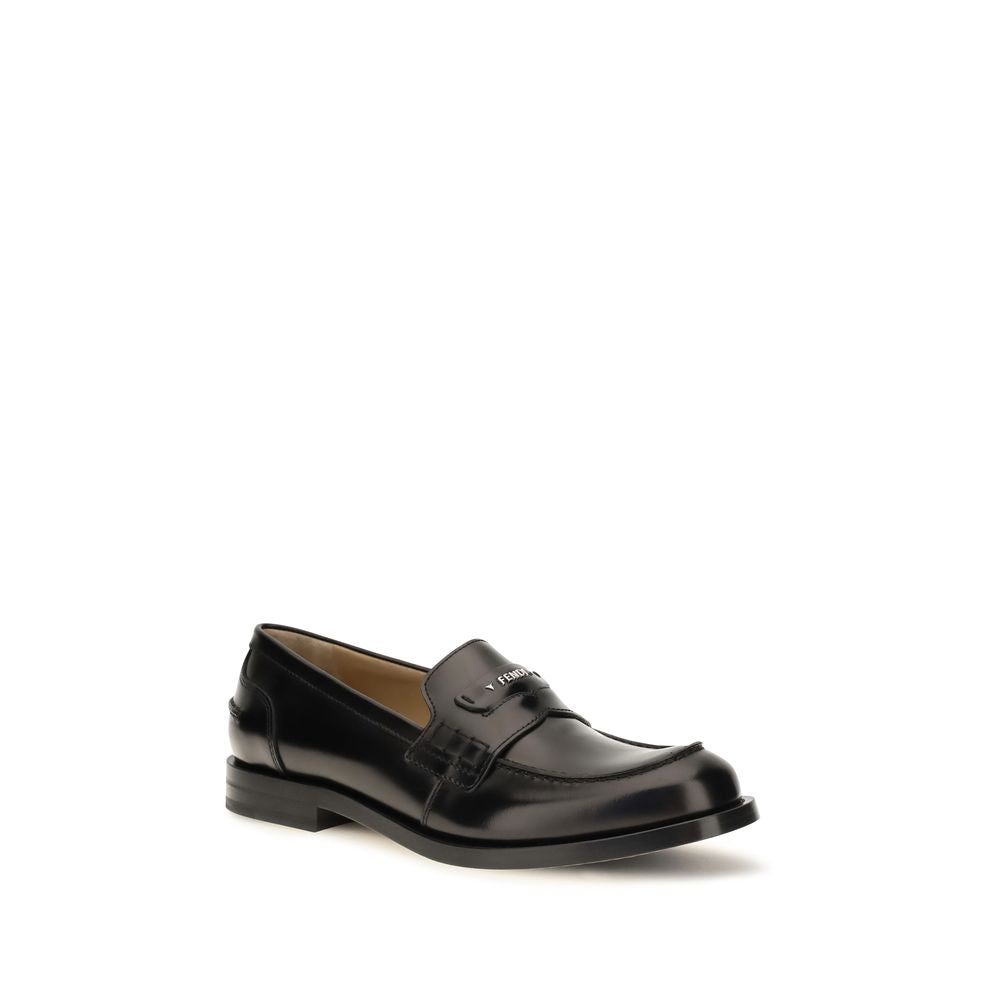 2026 New Arrival Fendi Black Calf Leather Bos Taurus Slip-On Loafers