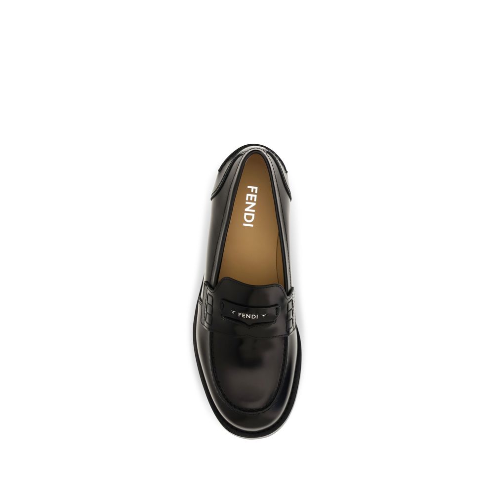 2026 New Arrival Fendi Black Calf Leather Bos Taurus Slip-On Loafers