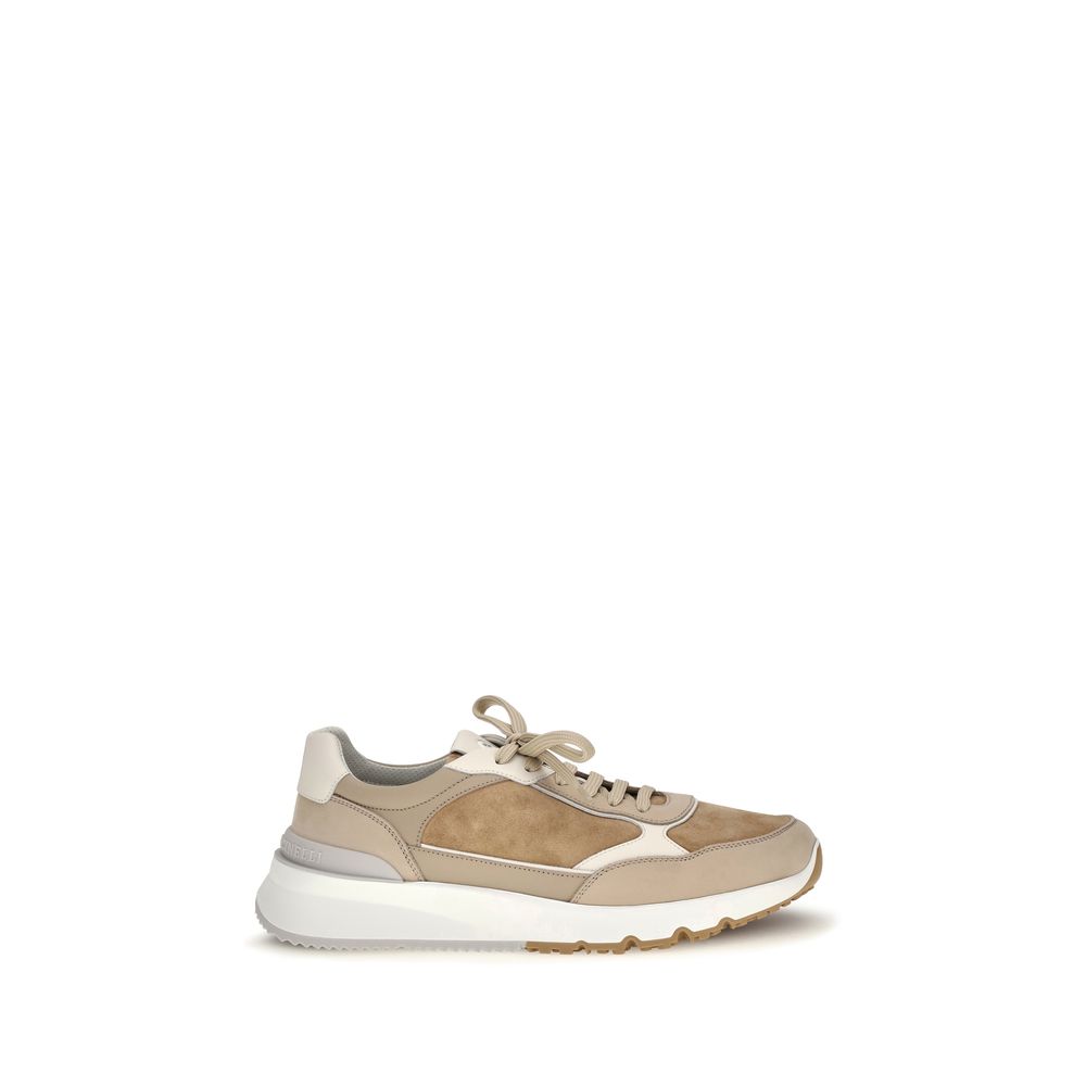 2026 New Arrival Brunello Cucinelli Beige Calf Leather Bos Taurus Low Top Sneakers