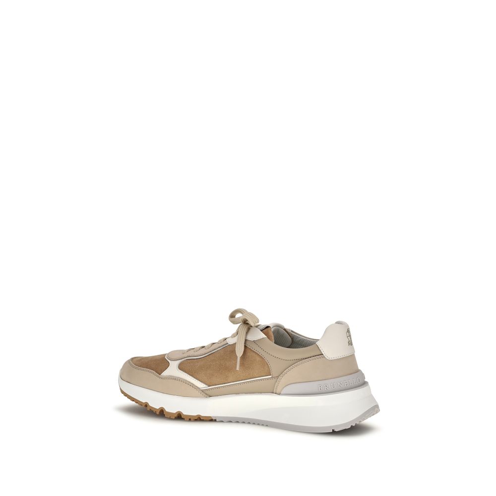 2026 New Arrival Brunello Cucinelli Beige Calf Leather Bos Taurus Low Top Sneakers