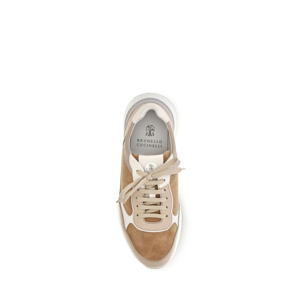 2026 New Arrival Brunello Cucinelli Beige Calf Leather Bos Taurus Low Top Sneakers