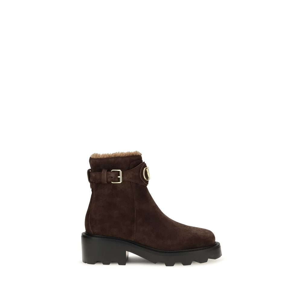 2026 New Arrival Valentino Garavani Brown Calf Leather Bos Taurus Ankle Boots