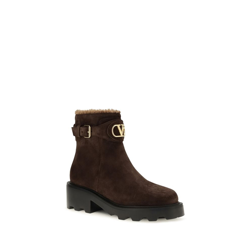 2026 New Arrival Valentino Garavani Brown Calf Leather Bos Taurus Ankle Boots