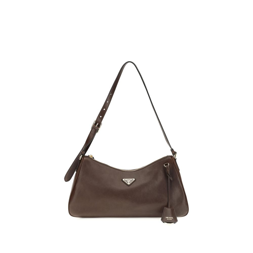 2026 New Arrival Prada Brown Calf Leather Bos Taurus Shoulder Bag