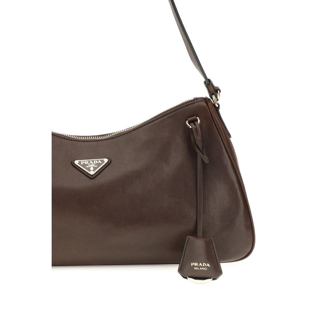 2026 New Arrival Prada Brown Calf Leather Bos Taurus Shoulder Bag