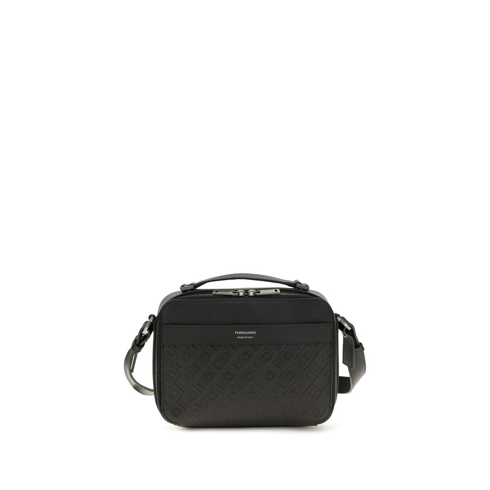 2026 New Arrival Ferragamo Black Calf Leather Bos Taurus Shoulder Bag