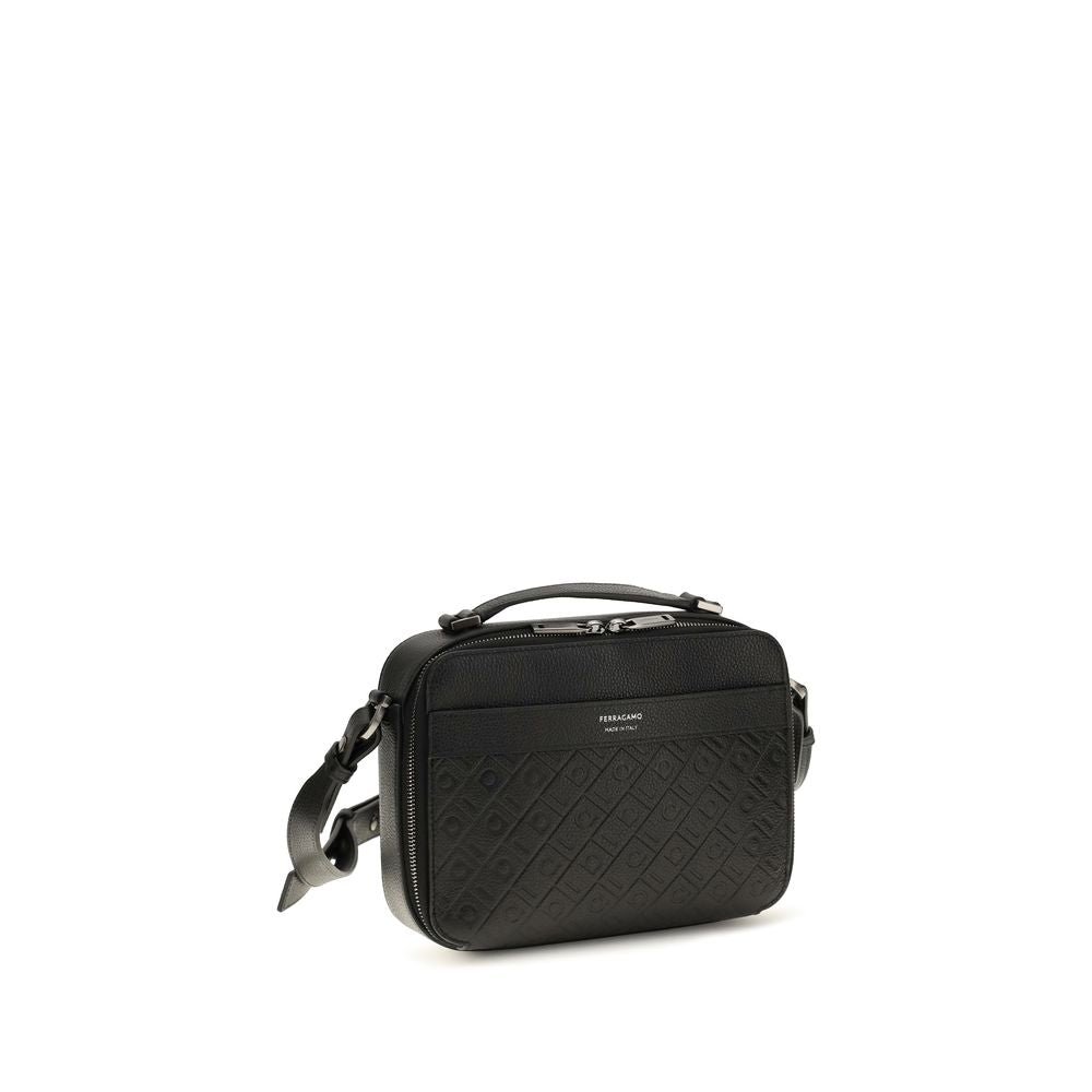 2026 New Arrival Ferragamo Black Calf Leather Bos Taurus Shoulder Bag