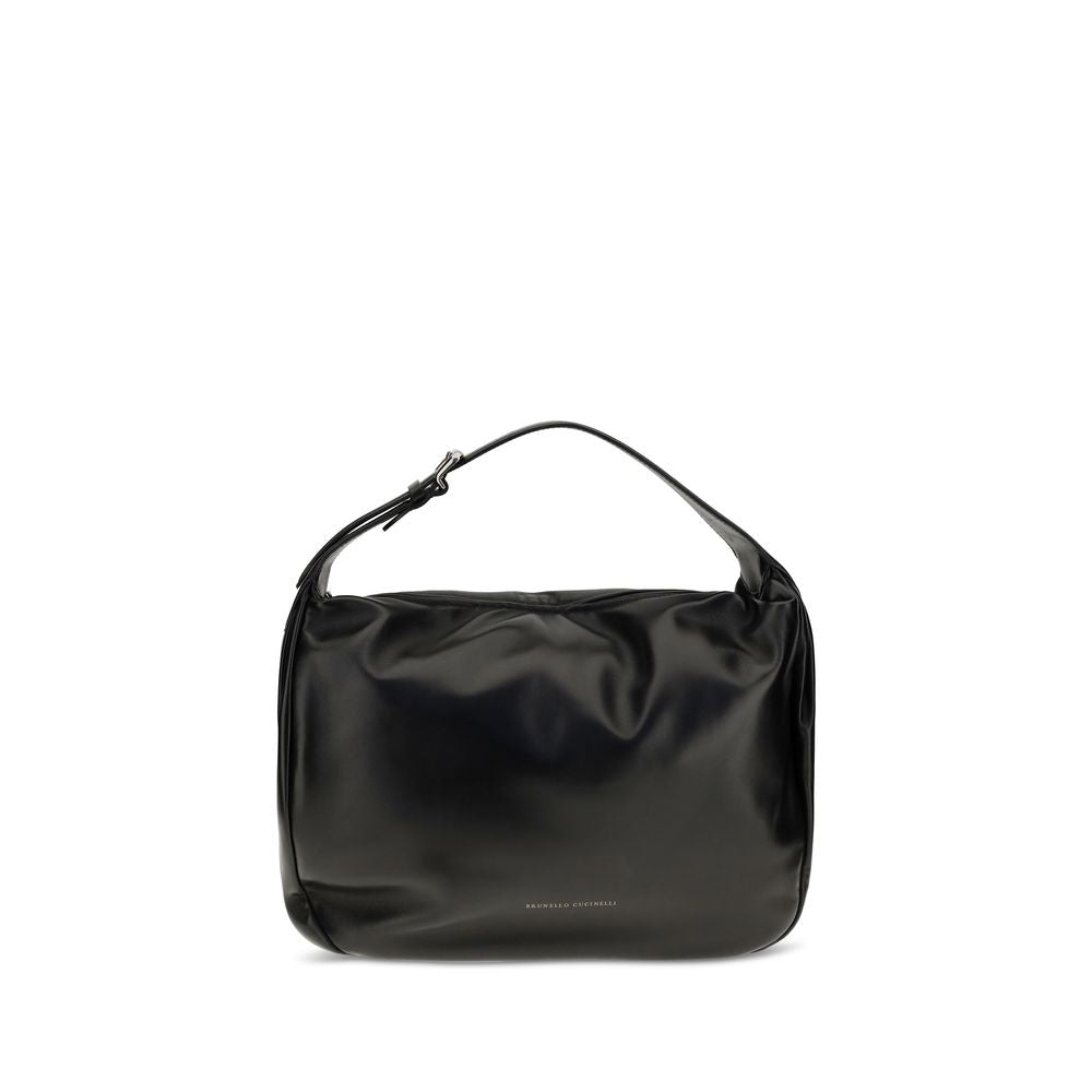 2026 New Arrival Brunello Cucinelli Black Calf Leather Bos Taurus Shoulder Bag
