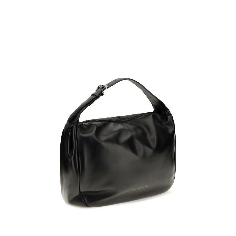 2026 New Arrival Brunello Cucinelli Black Calf Leather Bos Taurus Shoulder Bag
