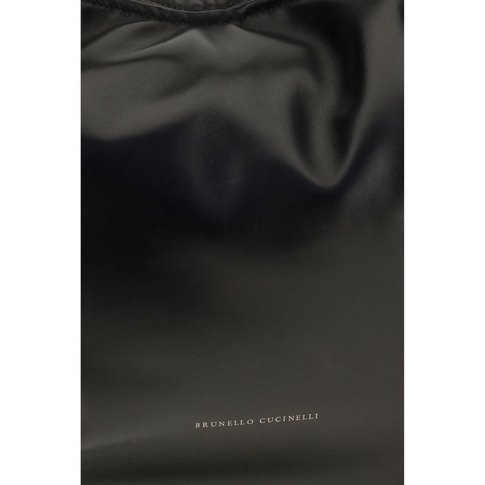 2026 New Arrival Brunello Cucinelli Black Calf Leather Bos Taurus Shoulder Bag