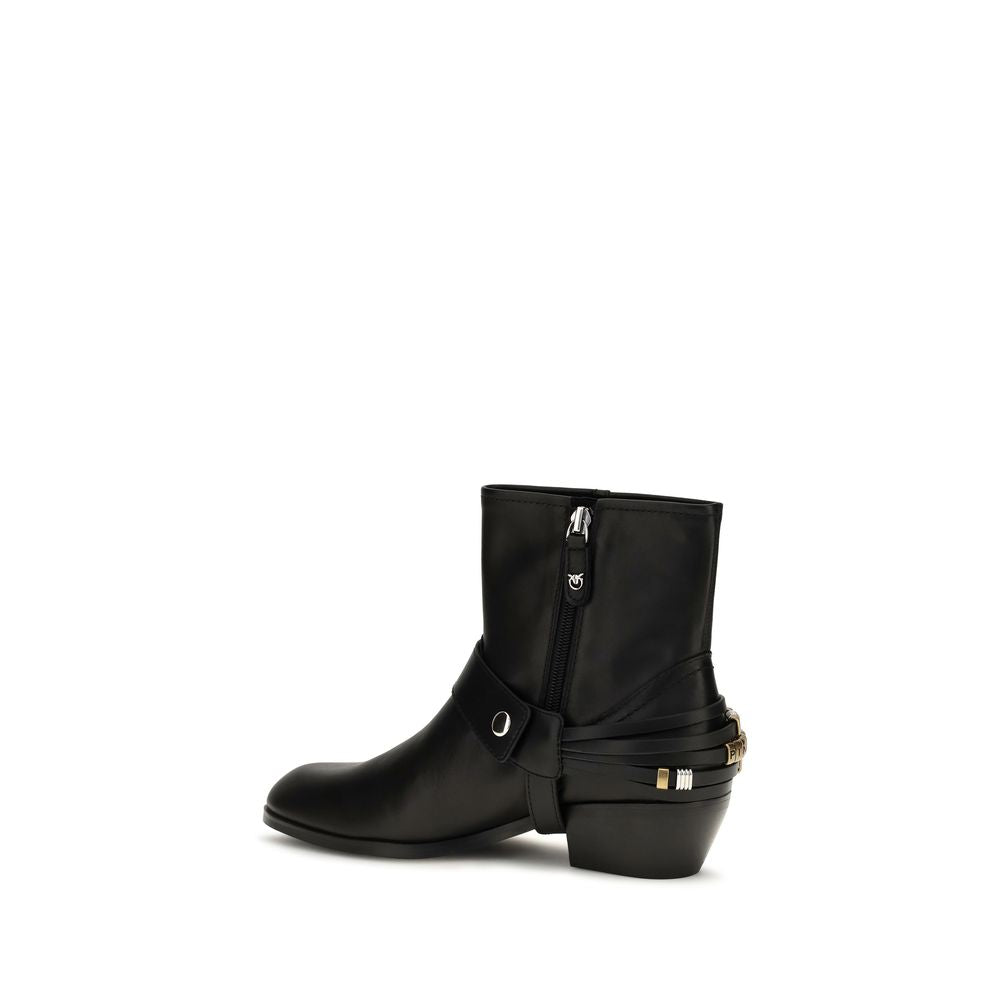 2026 New Arrival PINKO Black Calf Leather Bos Taurus Ankle Boots
