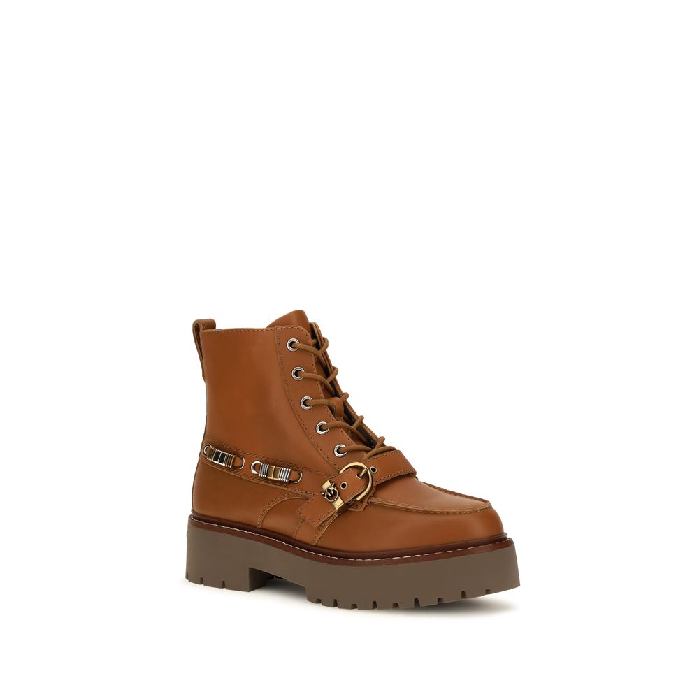 2026 New Arrival PINKO Brown Calf Leather Bos Taurus Lace-Up Boots