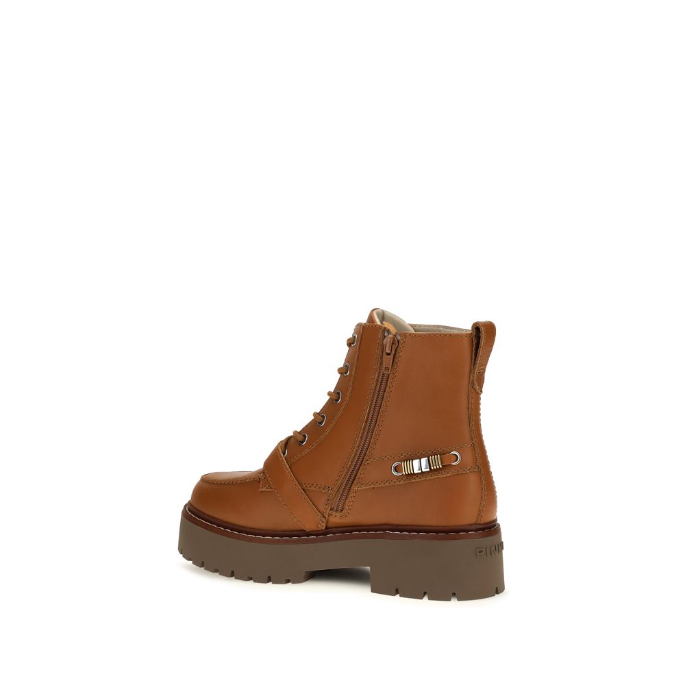 2026 New Arrival PINKO Brown Calf Leather Bos Taurus Lace-Up Boots