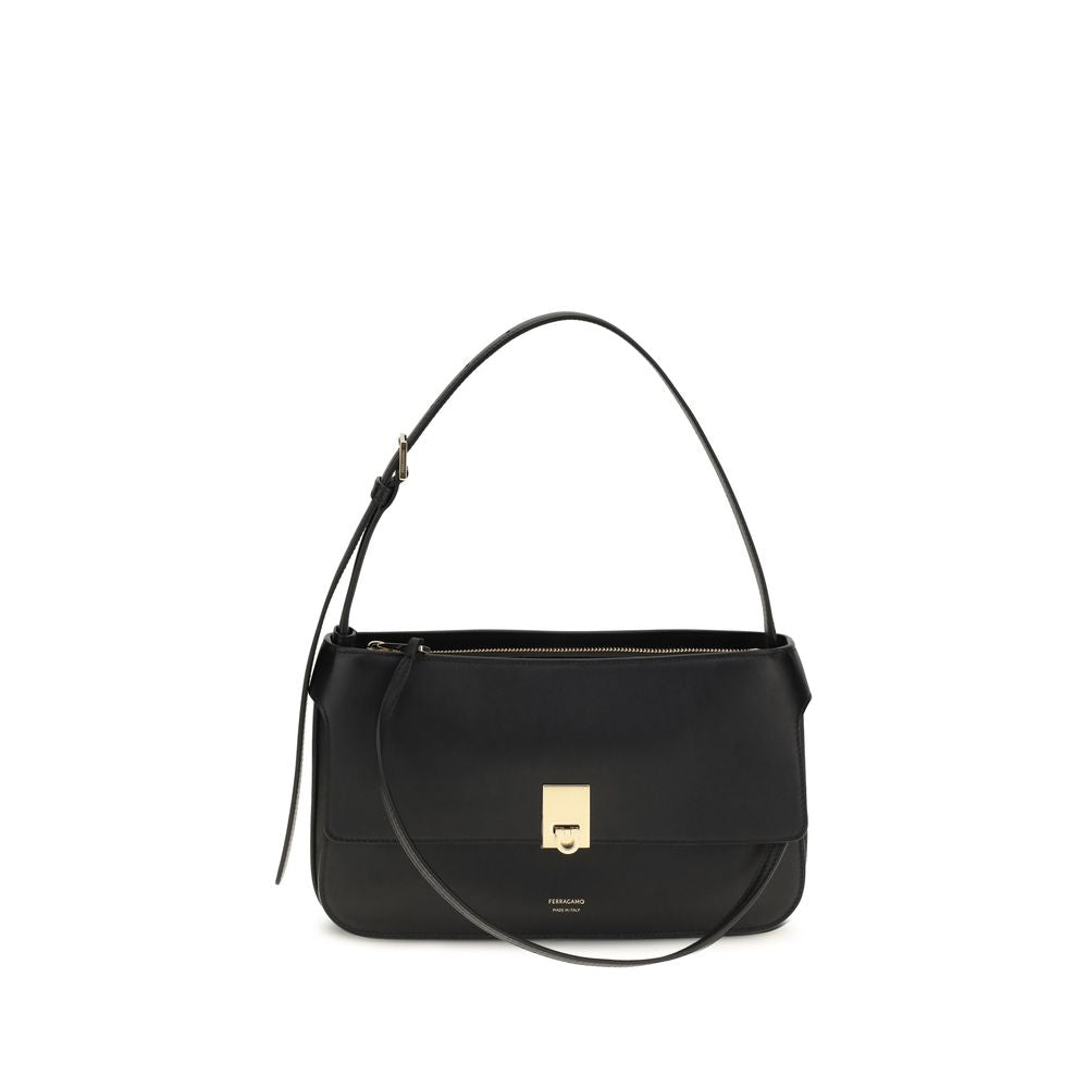2026 New Arrival Ferragamo Black Calf Leather Bos Taurus Shoulder Bag