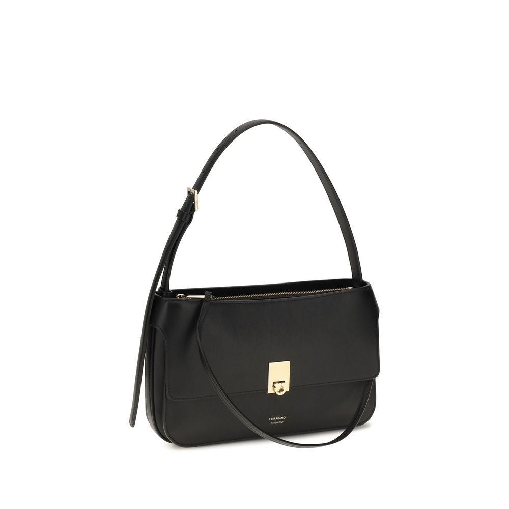 2026 New Arrival Ferragamo Black Calf Leather Bos Taurus Shoulder Bag