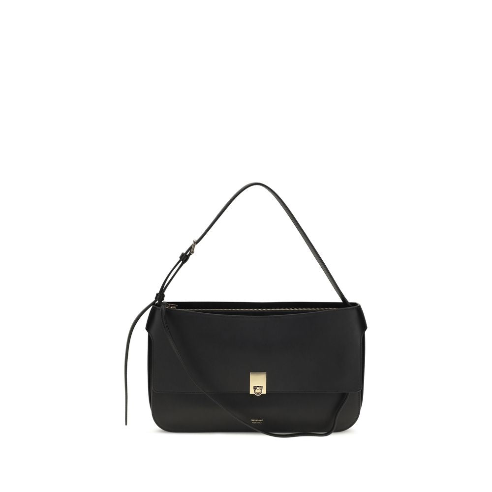 2026 New Arrival Ferragamo Black Calf Leather Bos Taurus Shoulder Bag