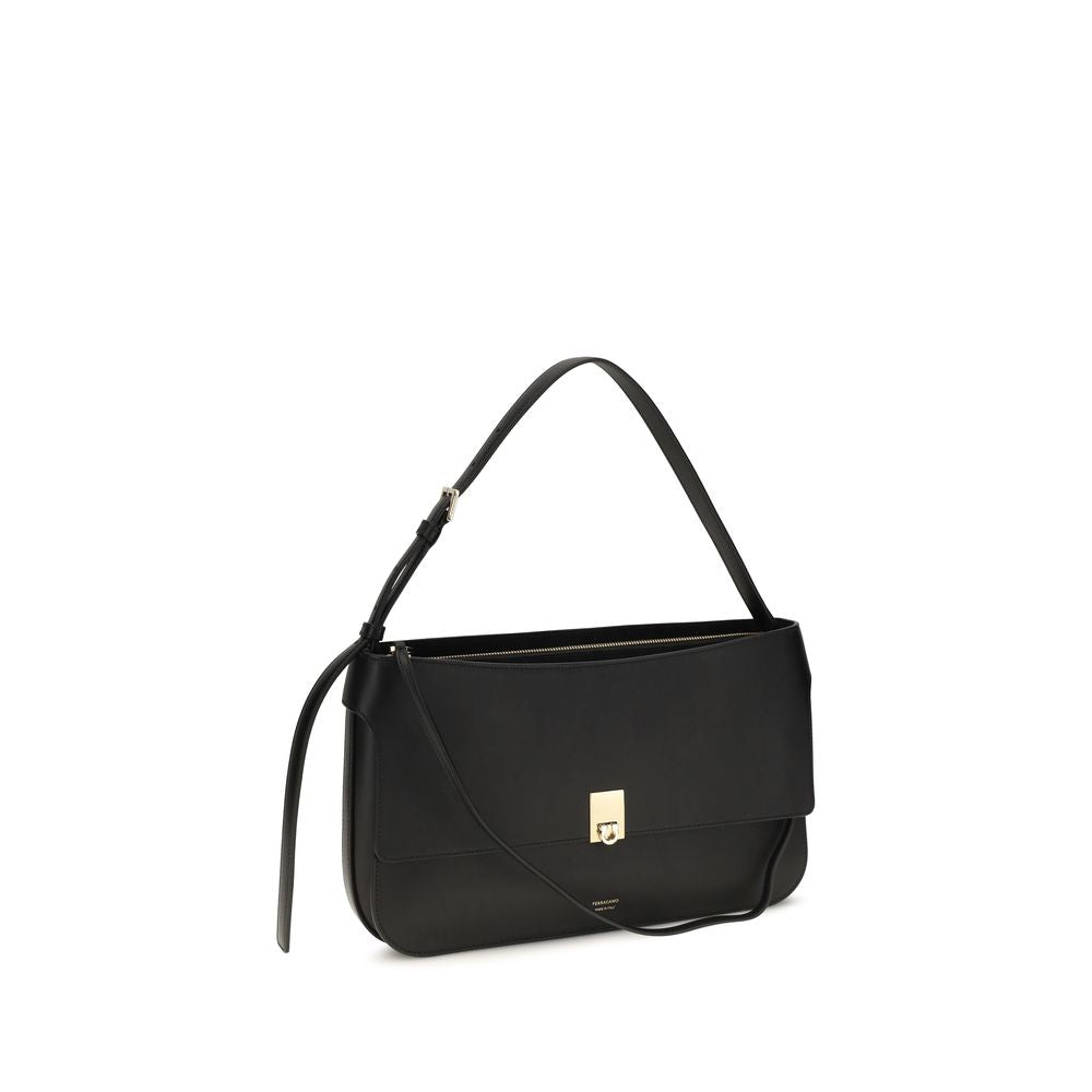 2026 New Arrival Ferragamo Black Calf Leather Bos Taurus Shoulder Bag