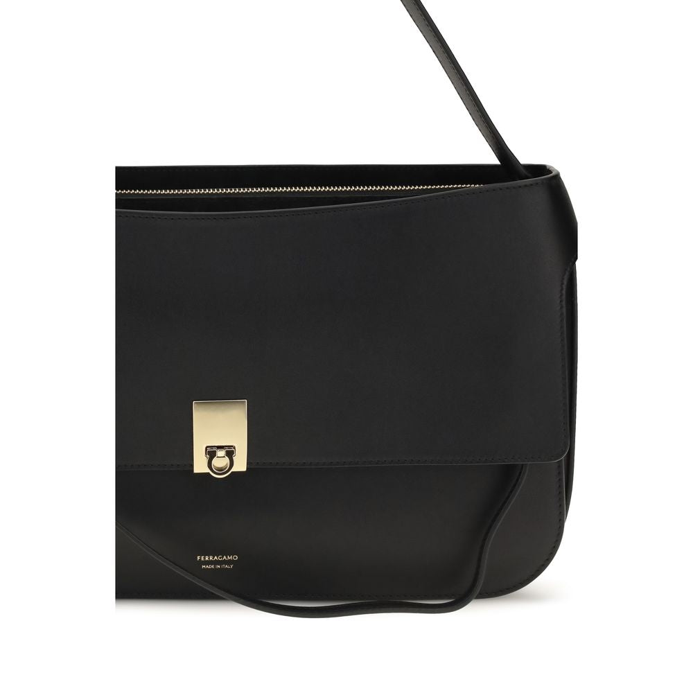 2026 New Arrival Ferragamo Black Calf Leather Bos Taurus Shoulder Bag