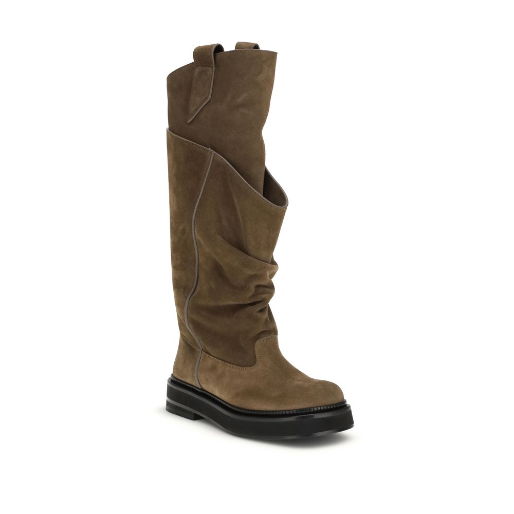 2026 New Arrival The Attico Brown Calf Leather Bos Taurus Lace-Up Boots
