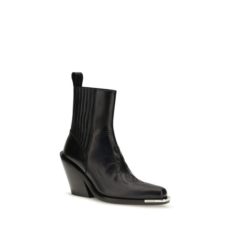 2026 New Arrival Rabanne Black Calf Leather Bos Taurus Ankle Boots