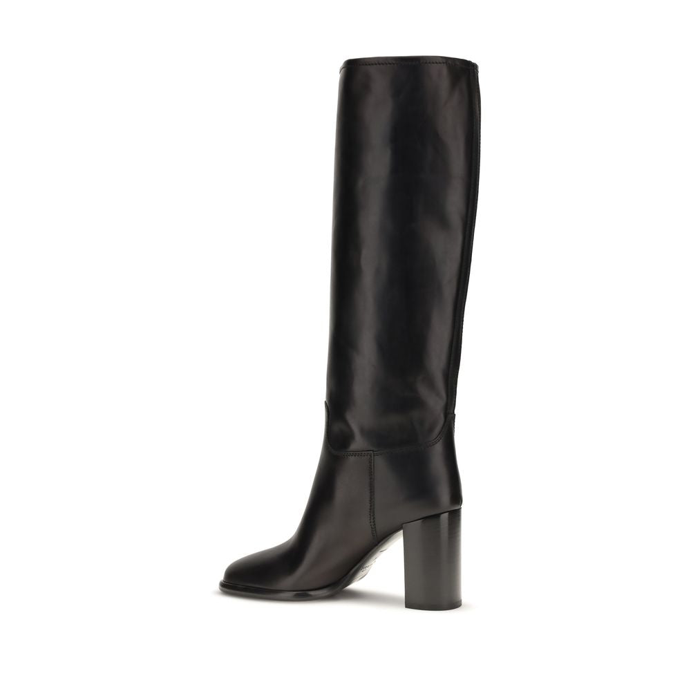2026 New Arrival Prada Black Calf Leather Bos Taurus High Heel Boots