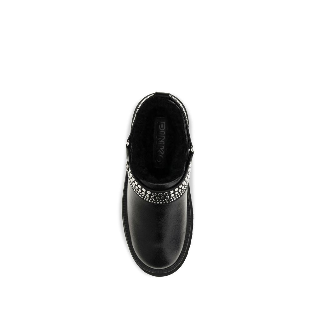 2026 New Arrival PINKO Black Calf Leather Bos Taurus Clogs