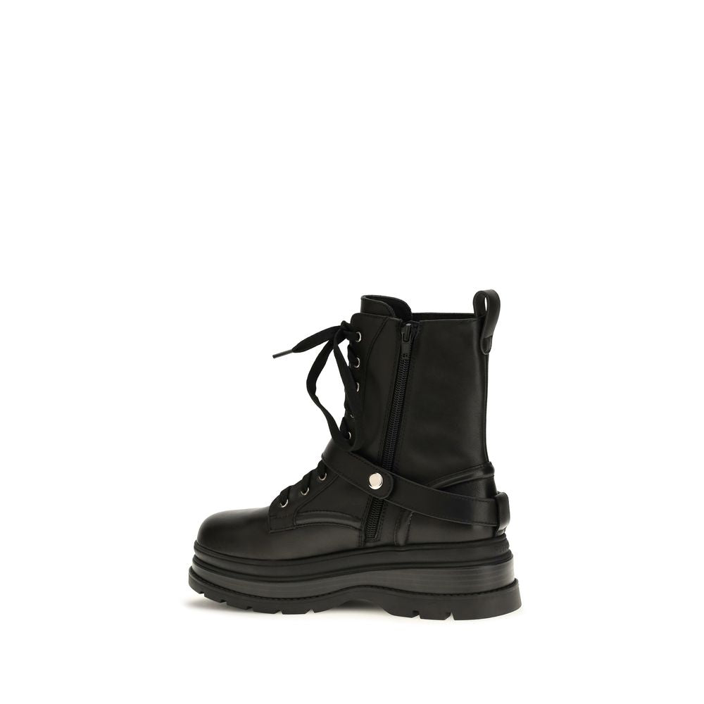 2026 New Arrival PINKO Black Calf Leather Bos Taurus Lace-Up Boots