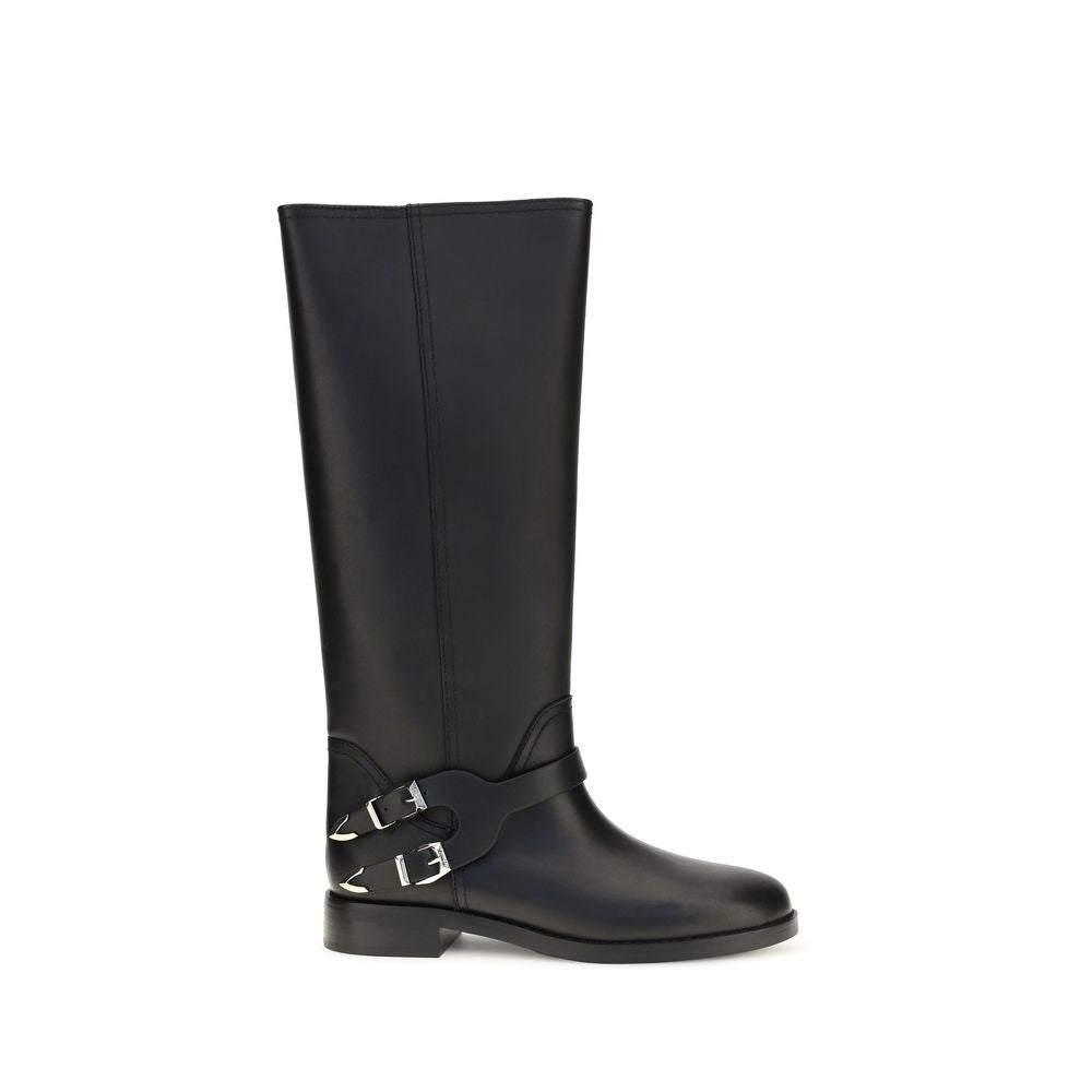 2026 New Arrival PINKO Black Calf Leather Bos Taurus Flat Boots