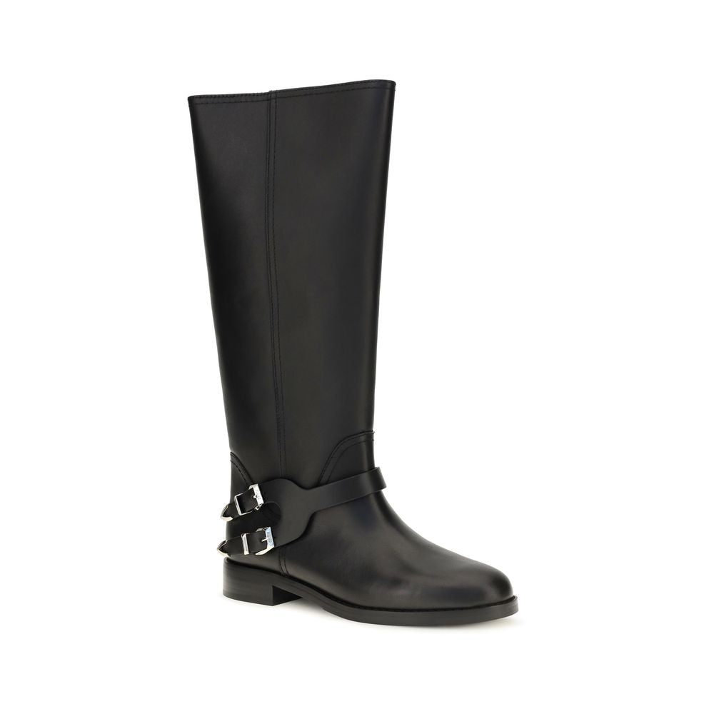 2026 New Arrival PINKO Black Calf Leather Bos Taurus Flat Boots