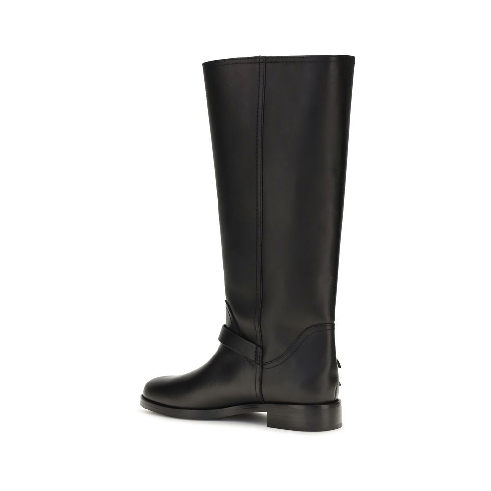 2026 New Arrival PINKO Black Calf Leather Bos Taurus Flat Boots