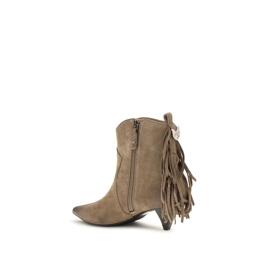2026 New Arrival PINKO Beige Calf Leather Bos Taurus Ankle Boots
