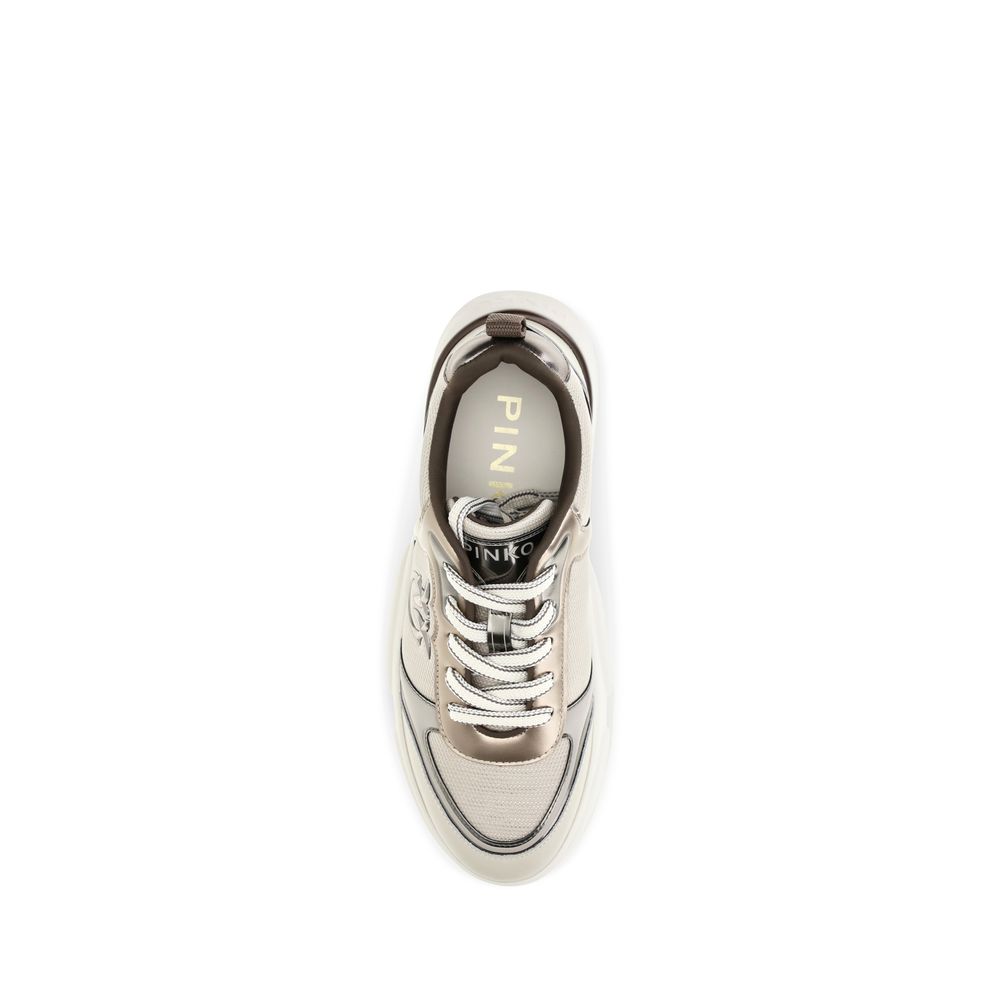 2026 New Arrival PINKO Beige Calf Leather Bos Taurus Chunky Sneakers