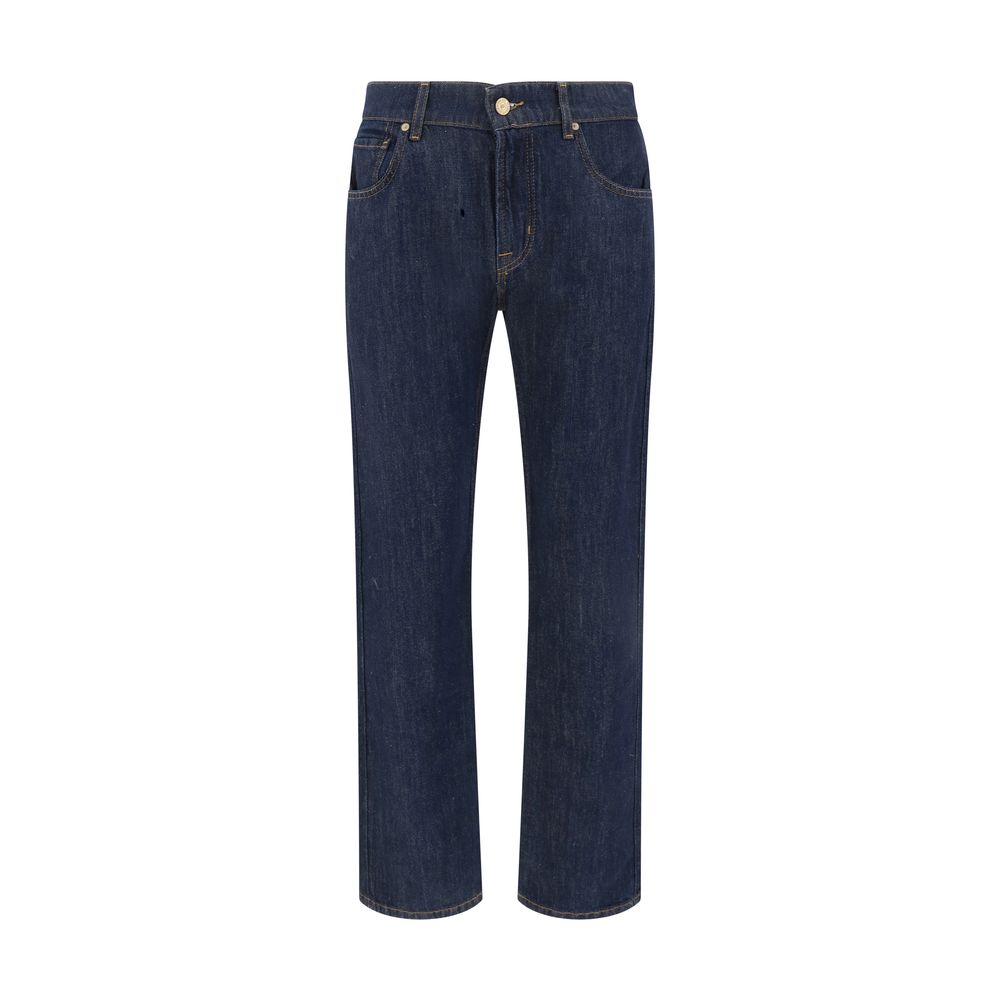 2026 New Arrival 7FOR Blue Cotton Straight-Leg Jeans