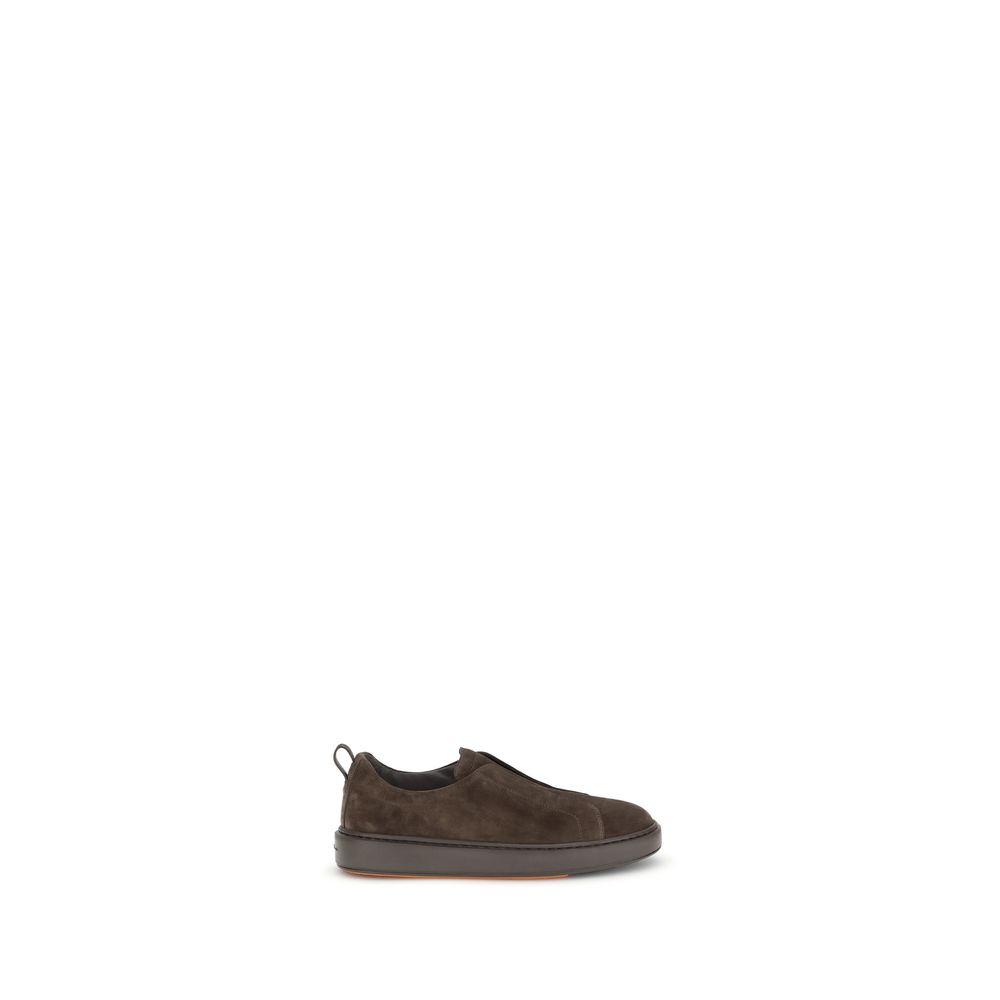 2026 New Arrival Santoni Brown Calf Leather Bos Taurus Low Top Sneakers