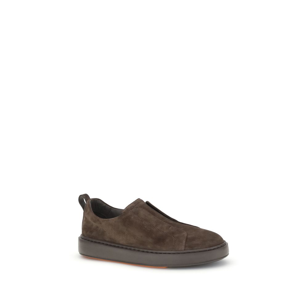 2026 New Arrival Santoni Brown Calf Leather Bos Taurus Low Top Sneakers