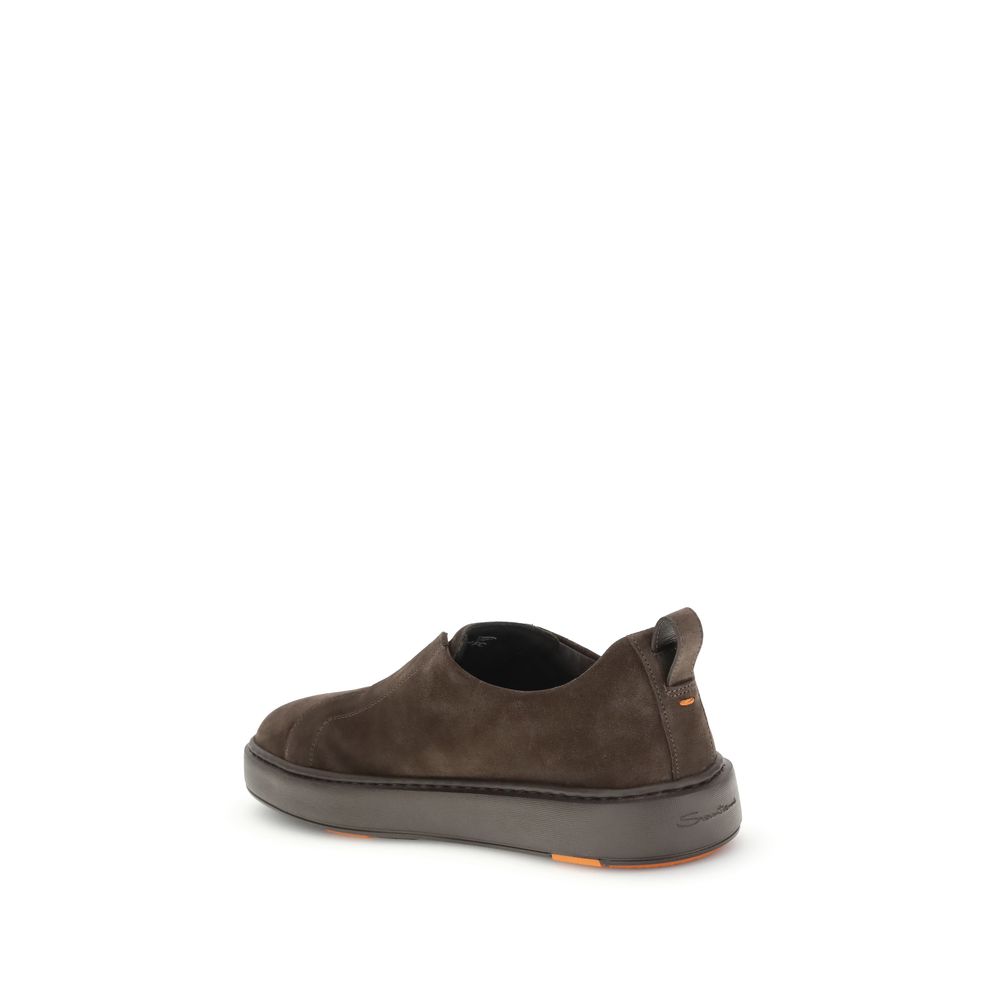 2026 New Arrival Santoni Brown Calf Leather Bos Taurus Low Top Sneakers