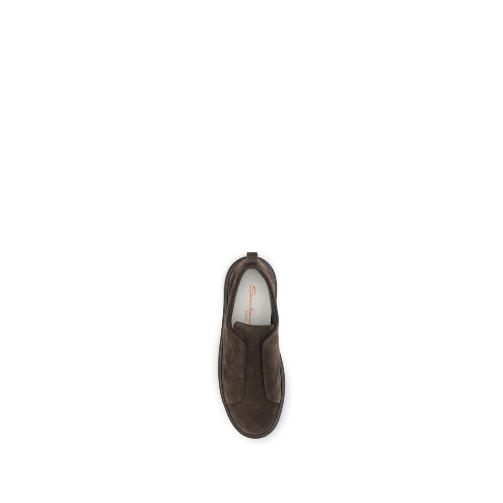2026 New Arrival Santoni Brown Calf Leather Bos Taurus Low Top Sneakers