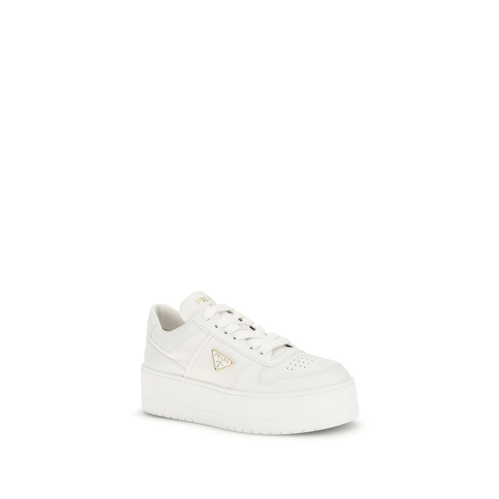 2026 New Arrival Prada White Calf Leather Bos Taurus Platform Sneakers