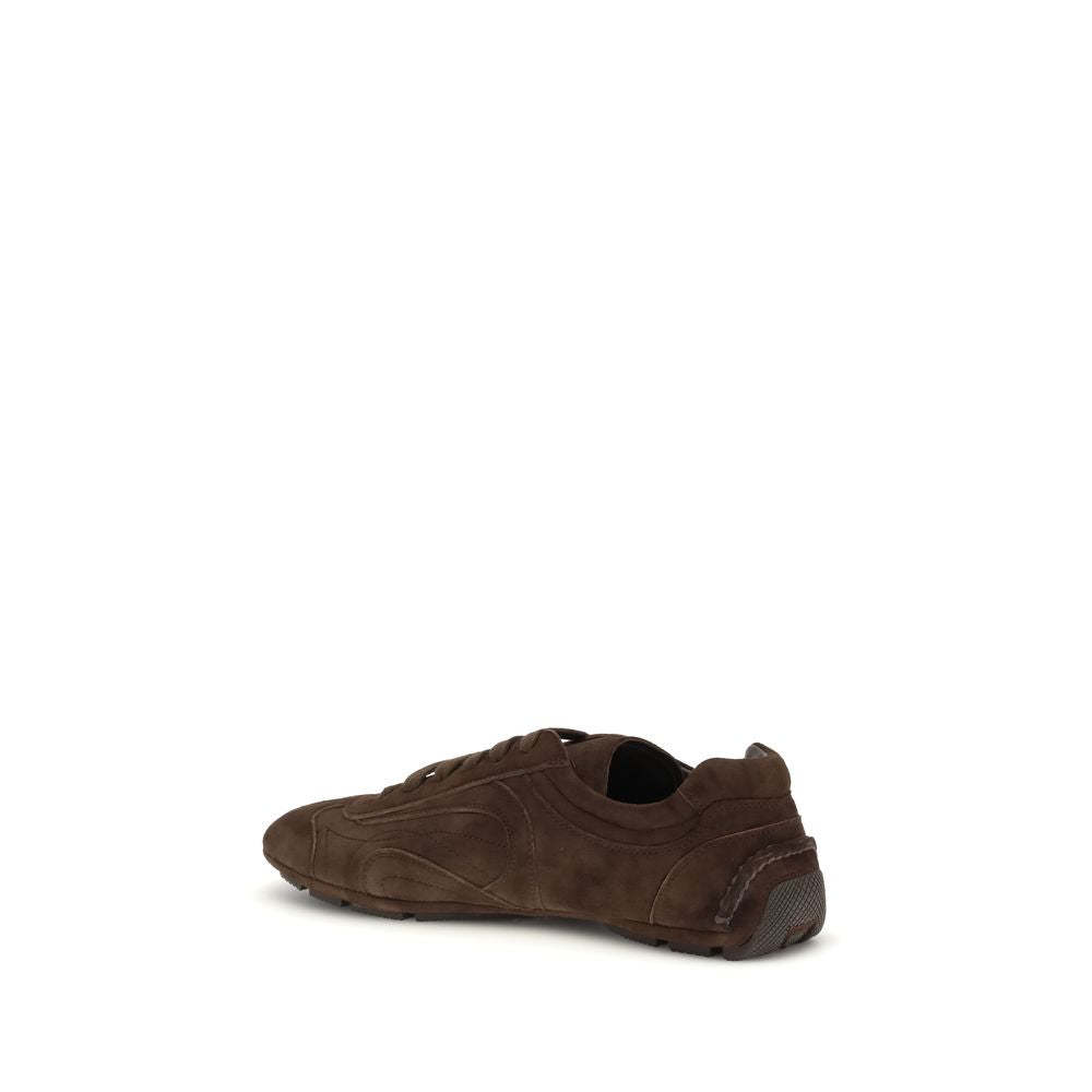 2026 New Arrival Prada Brown Calf Leather Bos Taurus Sneakers
